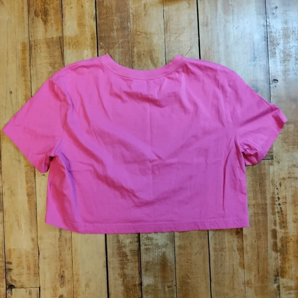 Nike small womens pink crop short sleeve shirt cotton spring athletic Youth XL